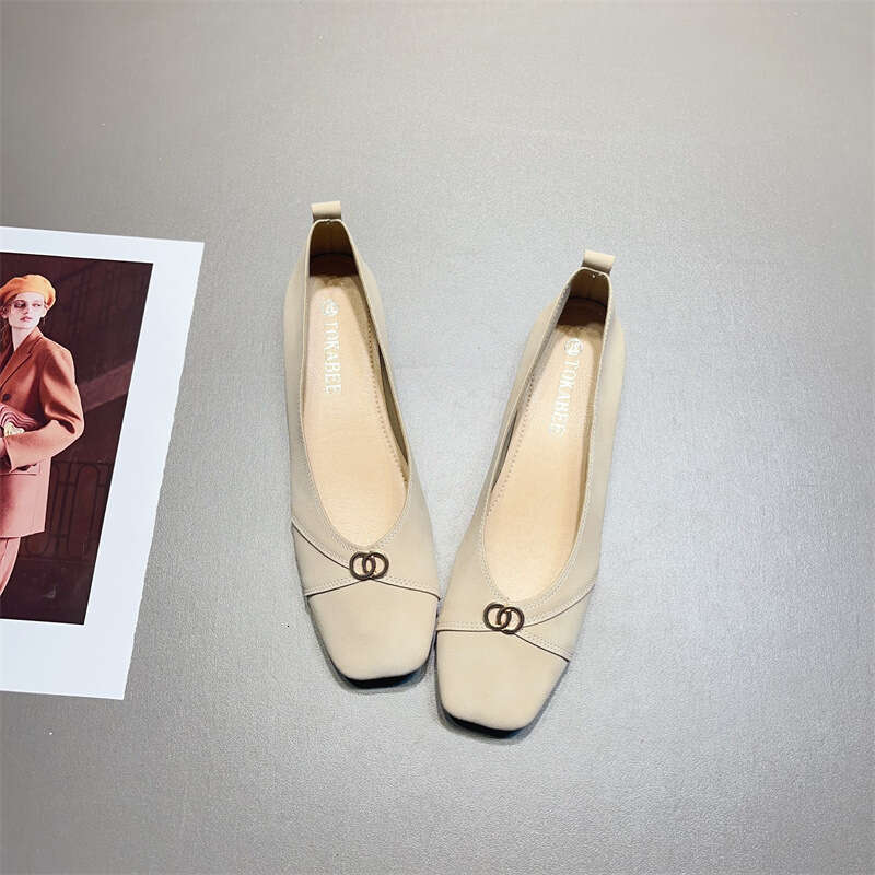 Shallow Mouth Flat Single Shoe Korean Version Summer New Grandma Leather Soft Sole Thick Low Heel Versatile Women's Shoes