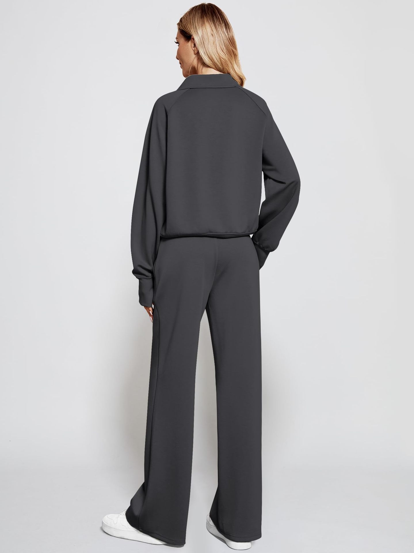 2025--Oversized Women's 3D Half-Zip Sweatshirt and Wide-Leg Sweatpants - Comfortable Two-Piece Set