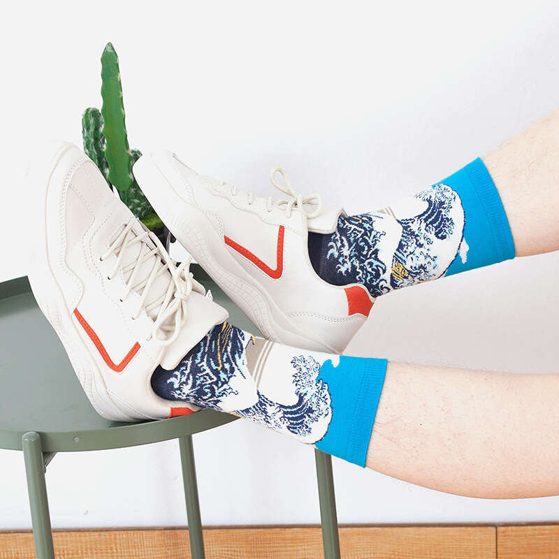 shanshi men socks Oil painting spring and summer adult fashion men's ins wind mid tube socks children's cotton socks