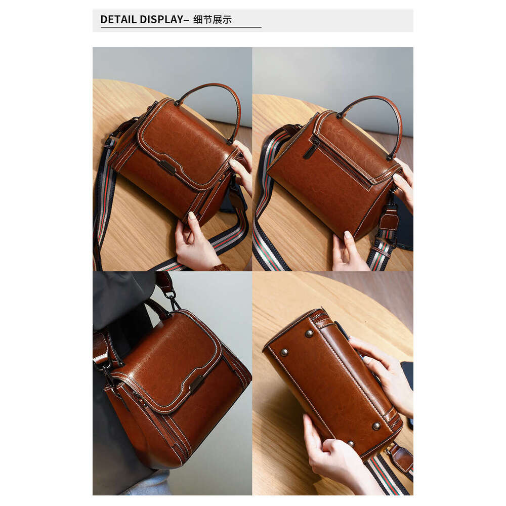 Oil Wax Cowhide Leather Women's Handbag 2025 New Crossbody Lady Commuter Summer Bag Handbill Shoulder Messenger Bags