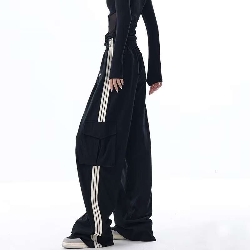 shanshi three stripes pants American casual pants for women in autumn winter three bar straight sports loose and slimming sweatpants, floor length wid