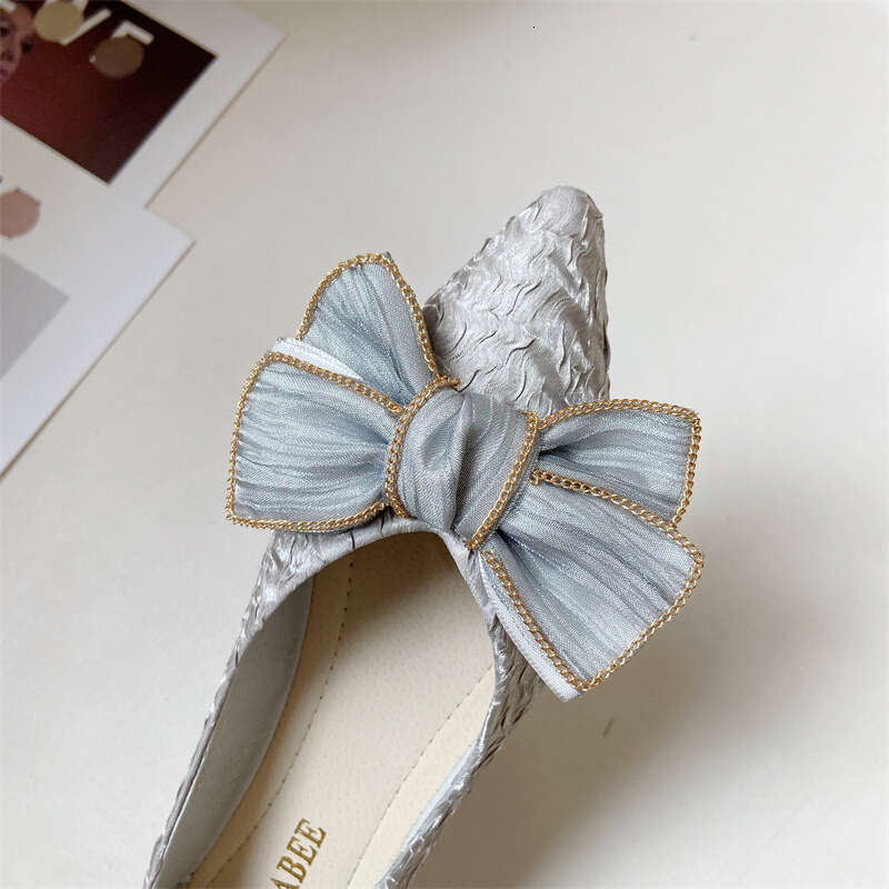 Sharp Soft Soled Scoop 2023 New Korean Style Butterfly Bow Shallow Mouth Pointed Fabric Flat Sole Single Shoes For Women