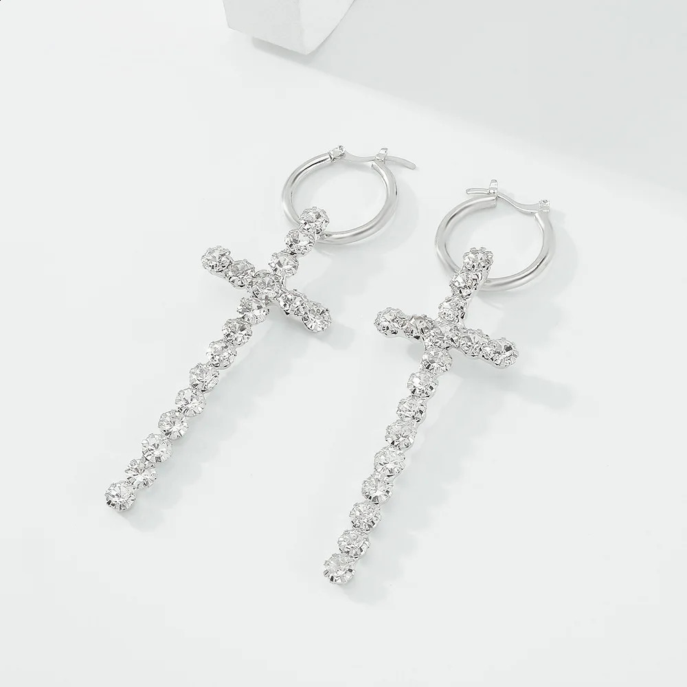 Trendy Blling Rhinestones Drop Earrings for Women Temperament Geometric Cross Earrings Girls Pendant Mujer Jewelry 241105