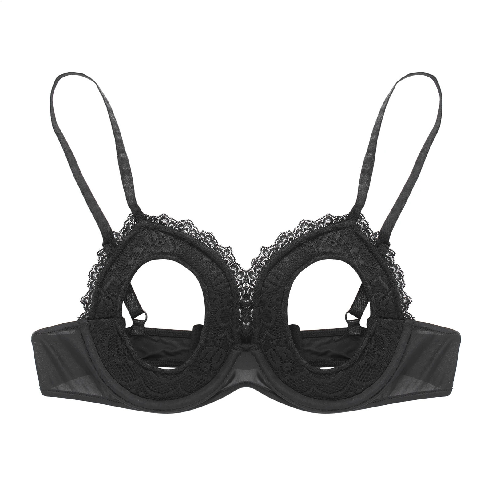Womens Cutout Padded Underwired Bra Tops Lingerie Open Chest Adjustable Straps Hollow Out Lace Brassiere Underwear 241105