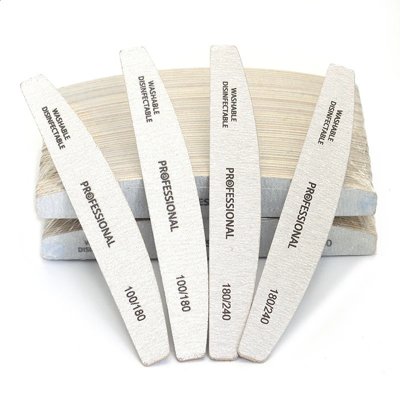 50100Pcs Grey Halfmoon Nail File 100180240 Grit Sanding Nails File Buffer Nail Supplies For Professional Manicure Accessories 241105