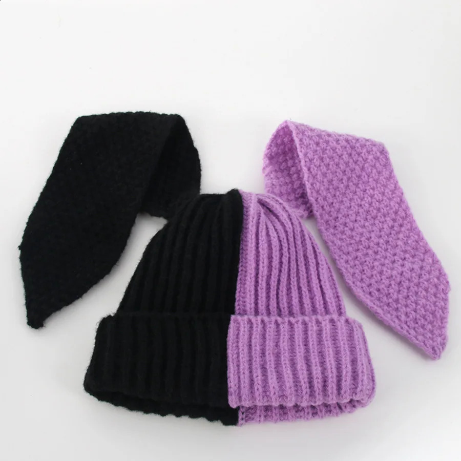 Women Knitted Beanie Hats Cute Bunny Long Ears Grunge Rabbit Fluffy Winter Cap Warm Crochet Outdoor Slouchy Skullies Cosplay 241105