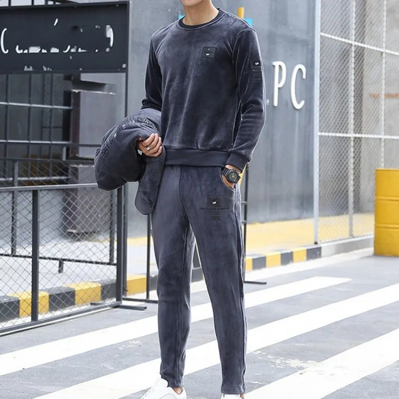 Winter Mens 3pcs Velvet Tracksuit Hoddie Vest Coat Sweatshirt Pants Suits Casual Joggers Fitness Sets Fashion Warm Track Suit 241105