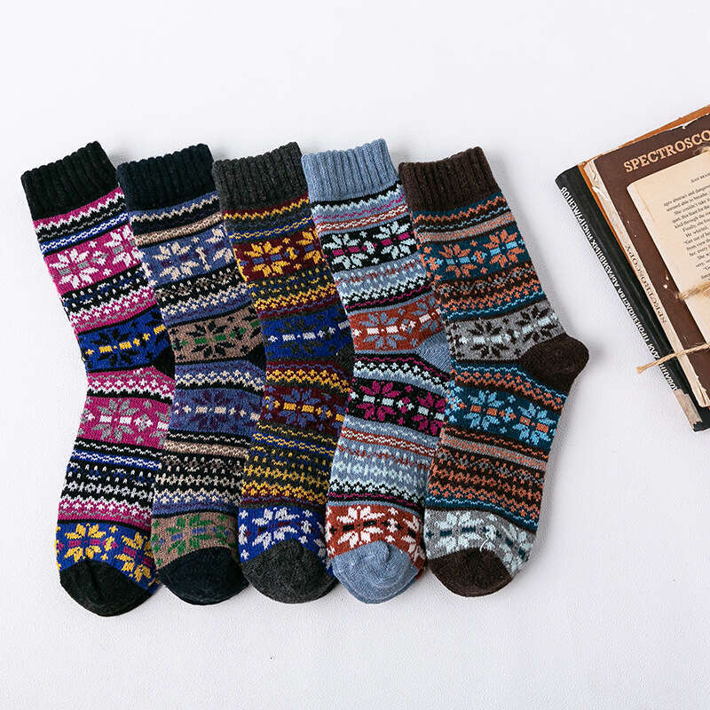 shanshi men socks Winter New Men's Rabbit Wool Thickened Thick Thread Octagonal Flower Ethnic Style Women's Socks
