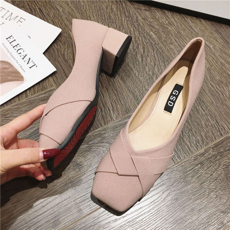 2023 Spring And Summer Versatile Square Head Shallow Mouth Coarse Custom Women's Grandma Black Professional Low Middle Heel Work Shoes