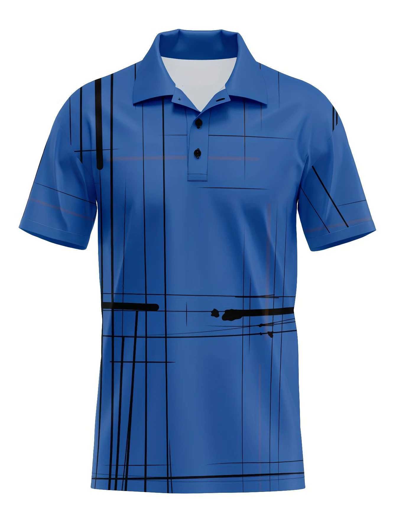 Mens Summer Fashion Short Sleeve Sports Collar Top Mens Casual 3D Digital Printed Button Top W241104