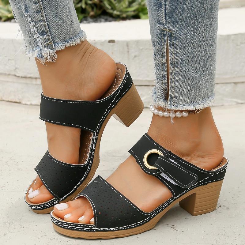 Sandals Women Summer Simple Solid Color Anti-Slip Daily Casual Vacation Beach High Heels Shoes atos De Mujer zhanyishengli