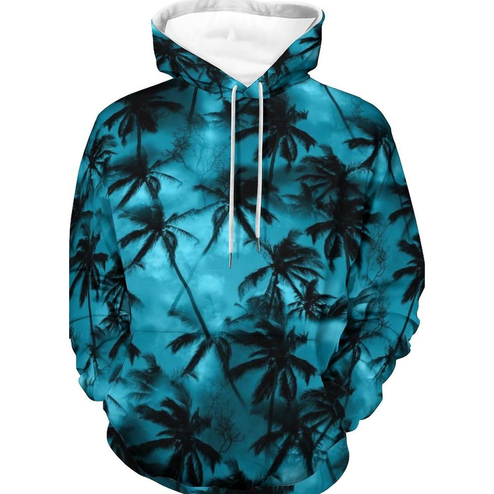 Hoodie for Mens Womens Palm Tree Shirt Tropical Leaves Hoodies for Men 3D Print Pullover Hooded Drawstring Loose Sweatshirt with Big Pockets Graphic C