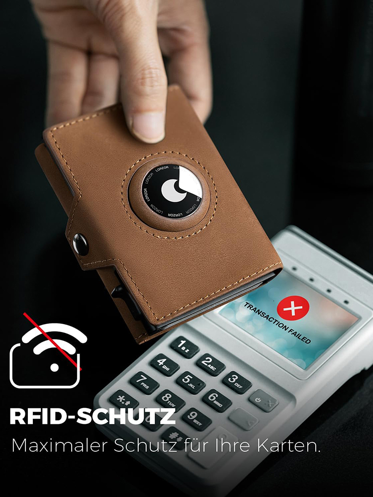 Retro Genuine Leather Automatic Card Bag Positioning Tracker Cowhide Money Case With Pull-out Metal Aluminum Card Box