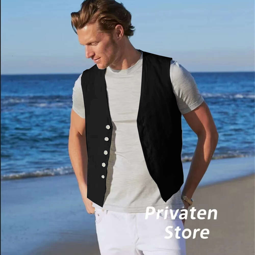 Vest En Single Breasted V-Neck Cardigan White Comfortable And Soft Casual Travel Plus Size Men Waistcoat Tops Chaleco