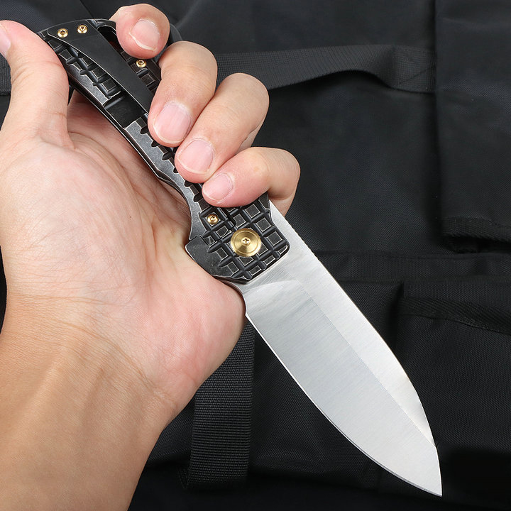 High End Flipper Folding Knife M390 Satin/Titanium Coating Blade CNC TC4 Titanium Alloy Handle Outdoor Camping Hiking Fishing Ball Bearing EDC Pocket 