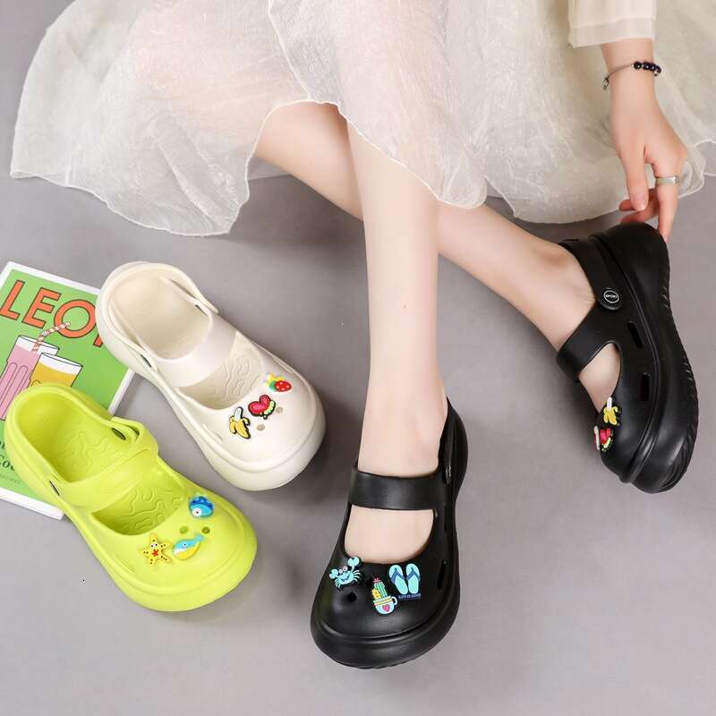 Cave Shoes For Women 2024 New Breathable Non Slip Beach Sandals Mary Jane Baotou Tug Women's Summer Outerwear