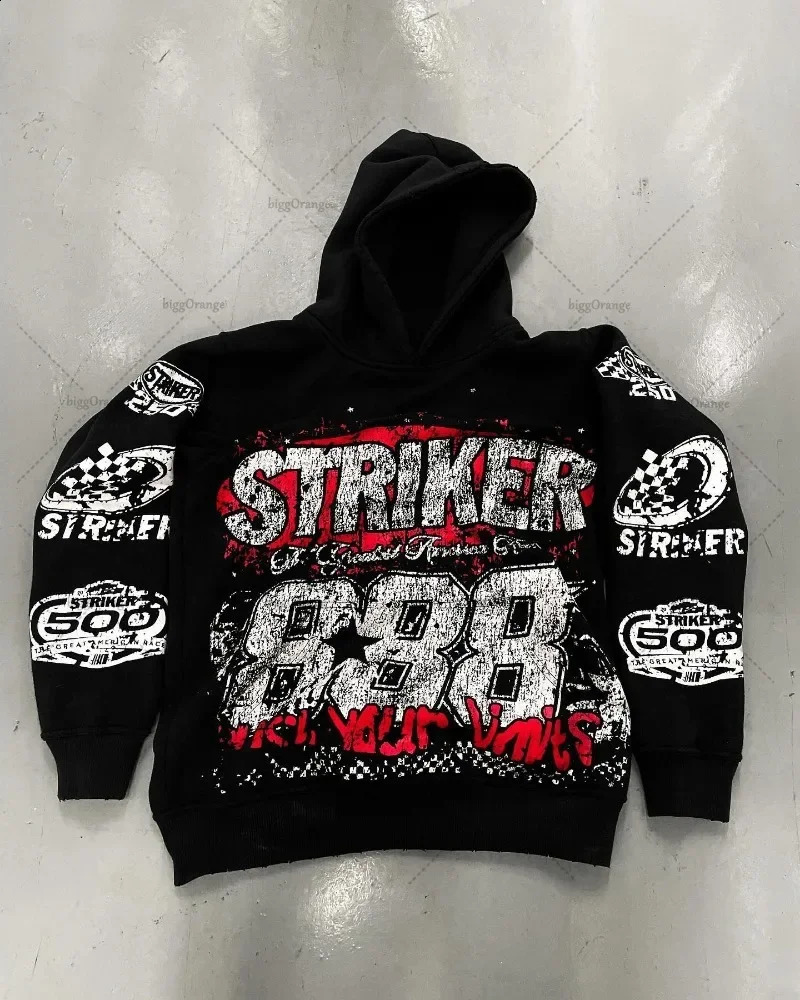 2024 American style hoodie letter print pullover sweatshirt Harajuku retro super high street fashion ins top 241105