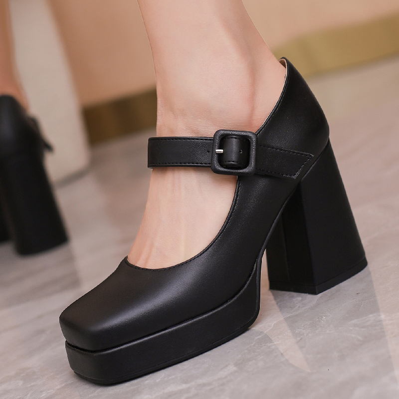 Elegant High Heels Pumps Woman Mary Janes Platform Large Size 45 Black Red White Women's Heeled Dance Party Wedding Shoes