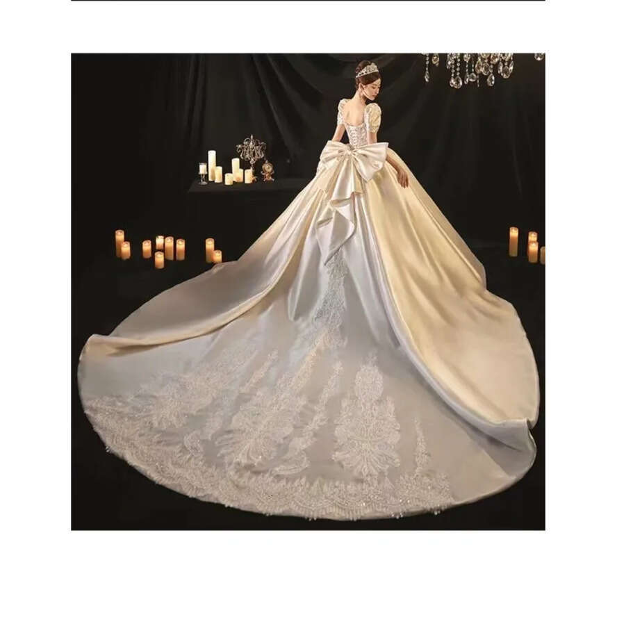 Pearls A Full E Dresses Lace Tulle Appliques Beading Summer Beach Satin Wedding Bridal Gowns Vintage Plus Size Ball Gown Sweep Train Vestidos Ppliques