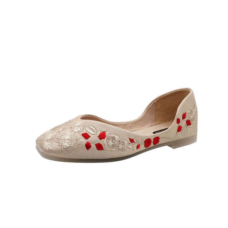 Dou Women's New Chinese Hanfu Soft Soled Square Head Embroidered Thread One Foot Set Flat Sole Single Ladle Shoes