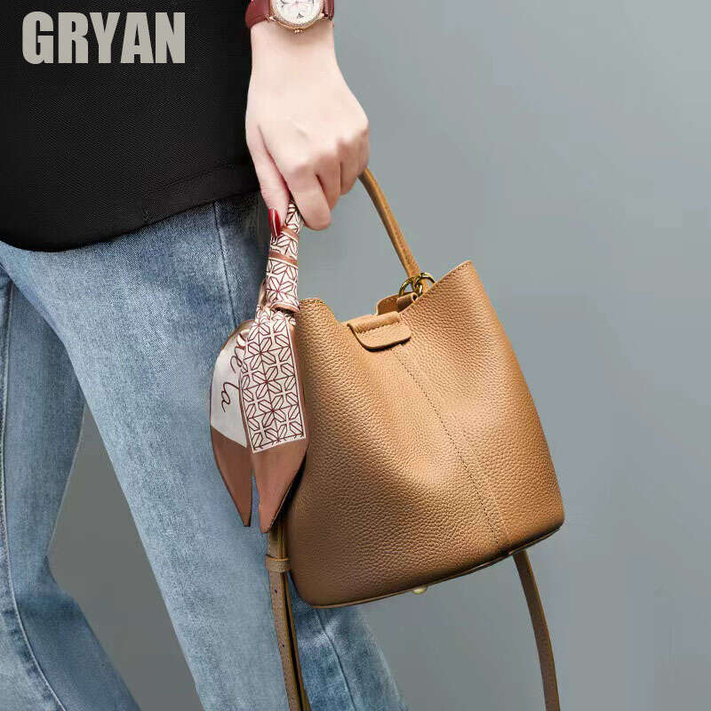 high quality cowhide new womens crossbody 2024 highend leather handbag classic bucket bag