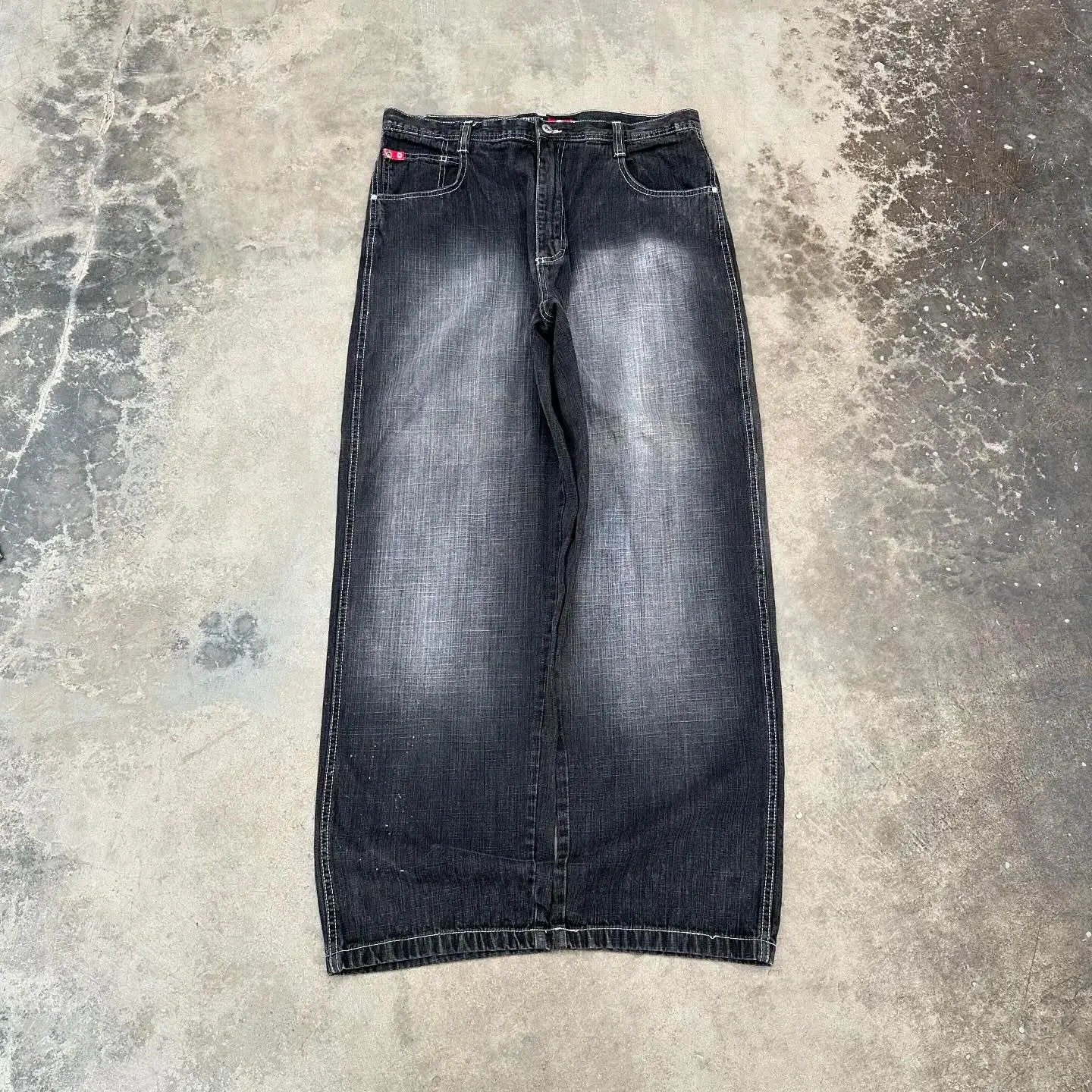 American Trend Retro Washed Black HipHop Baggy Jeans Mens Y2K Harajuku Punk Gothic Couple Casual Wide Pants Streetwear 241104