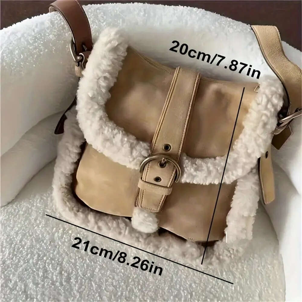 Designer Bag Sherpa Crossbody Bag For Women Vintage Plush Mini Purse Brown Saddle Bag For Winter And Autumn Single Strap Saddle bag