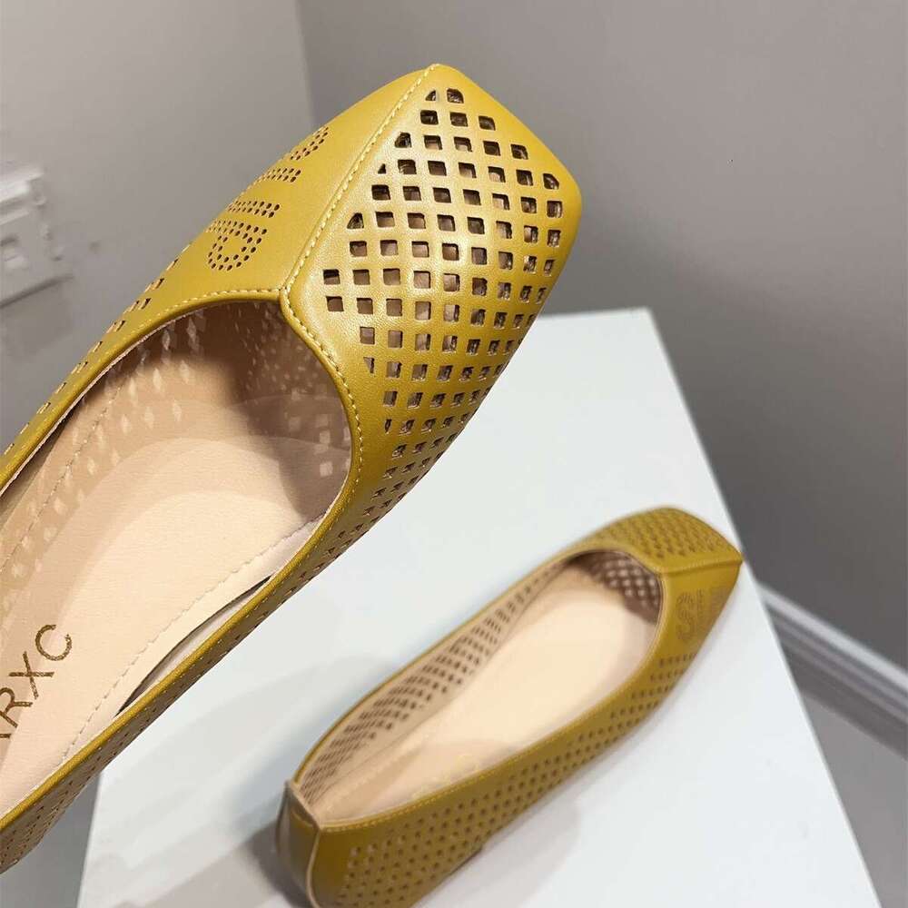 Wind Hollow Square Toe Flat Single Summer Korean Version New Versatile Soft Sole Scoop Shoes Breathable Hole Sandals For Women