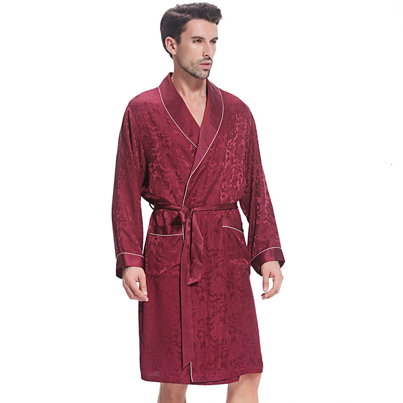 New designer spring and autumn long sleeved mulberry nightgown, fashionable high-end jacquard men's home clothing, bathrobe, silk gift