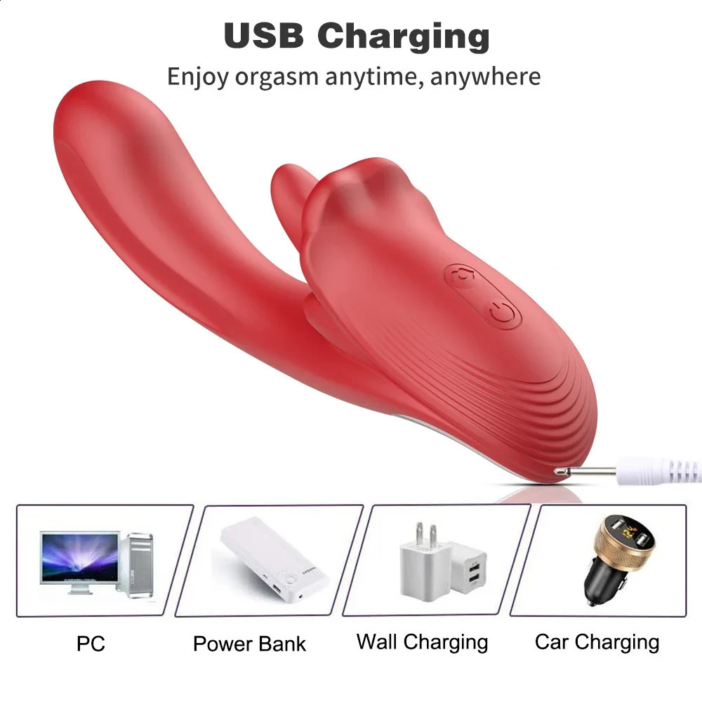 2 IN 1 Female Tongue Licking Vibrator G Spot 10 Frequency Vibration Frequencies Vaginal Massage Dildo Anal Sex Toy 241105