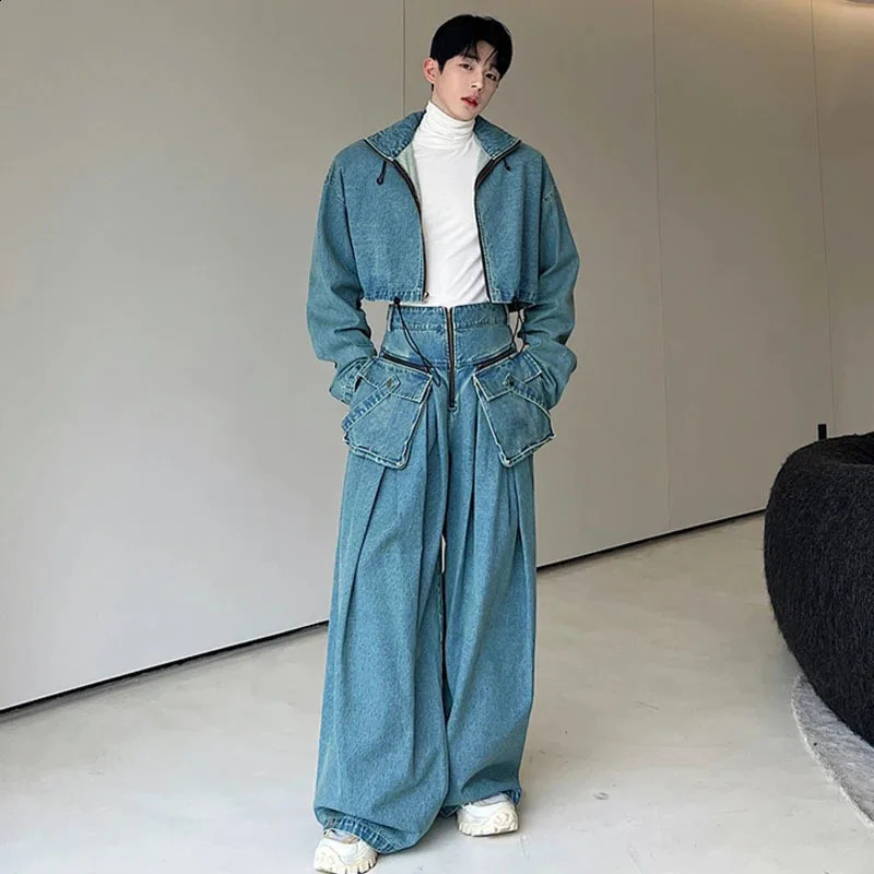 LUZHEN Trendy Mens High Quality Classy Twopiece Sets Original Baggy Jeans ner Stylish Sexless Short Denim Jacket LZ6200 241105