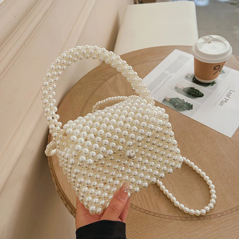 Pearl handbag womens horizontal small wallet handbag womens beach flip phone womens pearl shoulder bag 241105