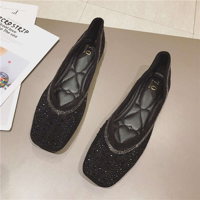 2023 Spring/Summer New Casual Daily Cloth Face Single Fashion Shallow Mouth Square Head Large Flat Bottom Bean Women's Shoes