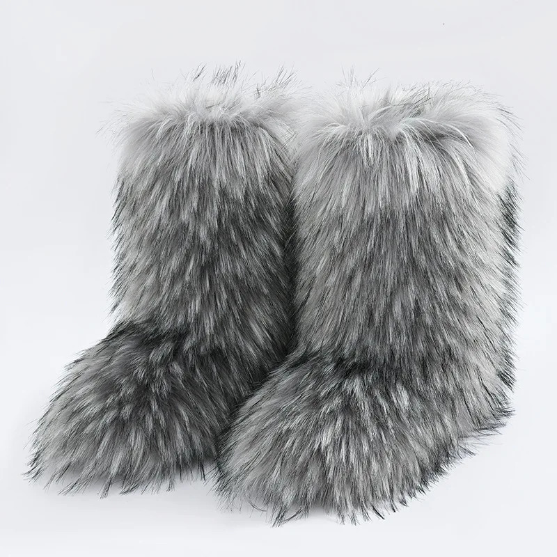 Fur boots y2k ladies wear warm and non-slip cross-border long-haired fur raccoon fur winter snow boots. 241104
