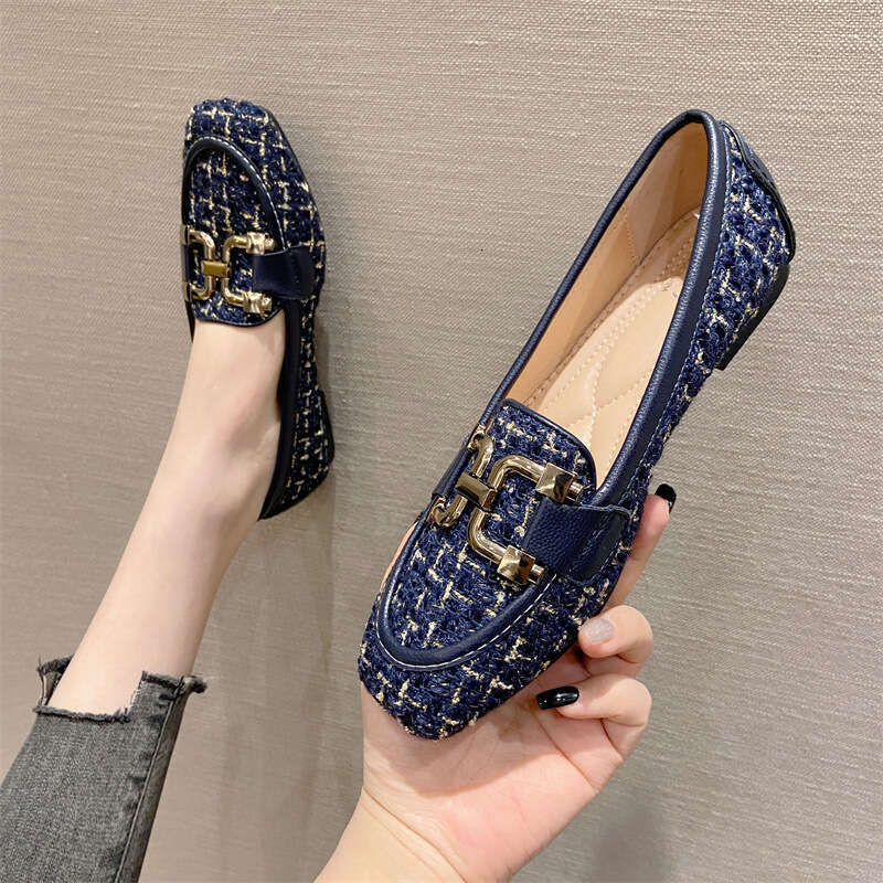 Spring 2023 New Product Single Head Cloth Woolen Soft Bottom Le Fu Versatile Bean Women's One Foot Shoes