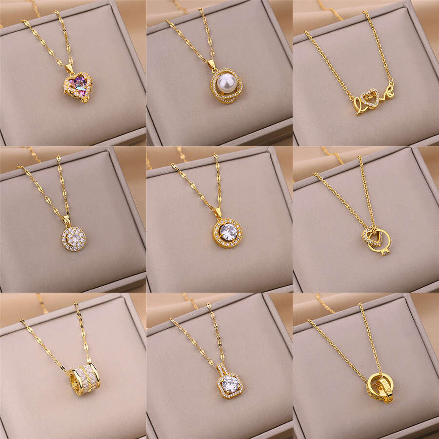 New Jewelry In Hot Light Fashion Zircon Crystal Stainless Steel Necklaces For Women Korean Fashion Sweet Sexy Female Clavicle Chain Jewelry