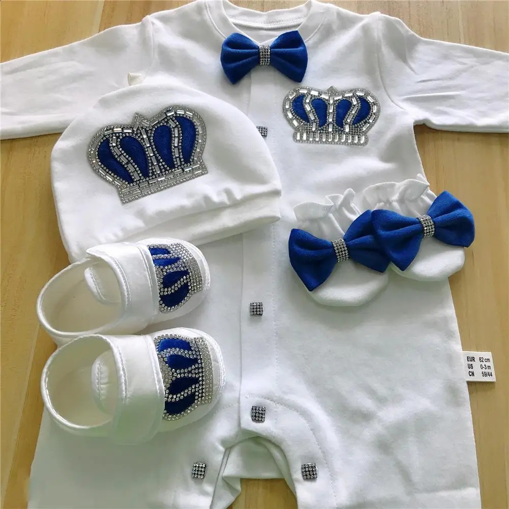 Baby Hoodies Girls Boys Baby Cotton Clothing 4pcs Set Hats Shoes Gloves Welcome Life Crown Jewelry Angel Wings Pajamas 241105