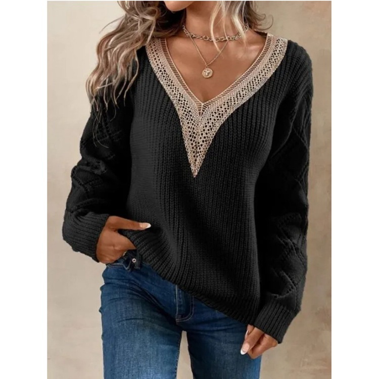 Spring And Autumn V-Neck Sweater New Loose Relaxed Pullover Women's Knit Harajuku Streetwear Knitwear