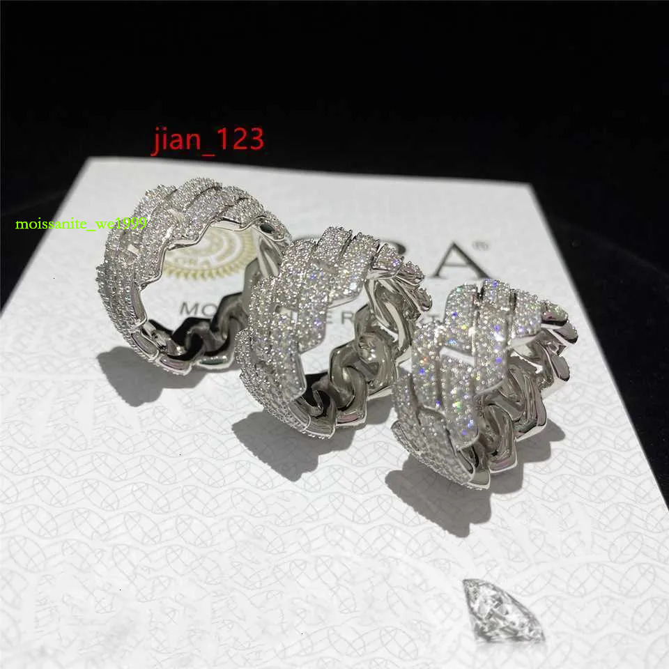 Sterg Sier Iced Out d Color Moissanite Cuban Rings Fine Hip Hop Vvs Dia Finger for Men