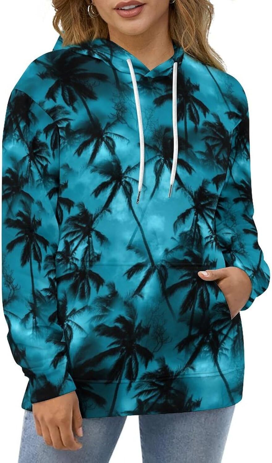 Hoodie for Mens Womens Palm Tree Shirt Tropical Leaves Hoodies for Men 3D Print Pullover Hooded Drawstring Loose Sweatshirt with Big Pockets Graphic C