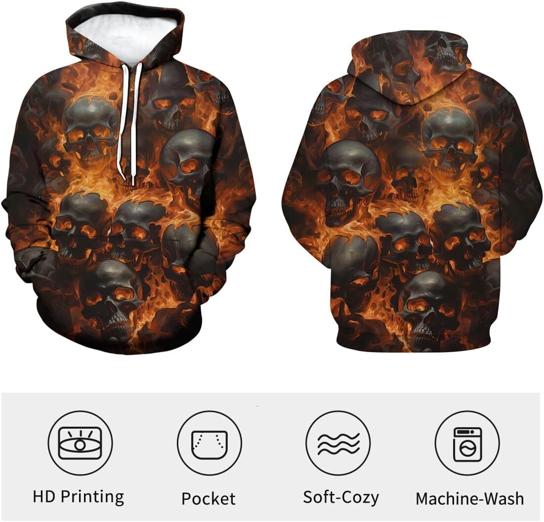 Hoodie for Mens Womens Mens Flame Skeleton Graphic Hoodie Hoodies Trippy 3D Colorful Skull Sweatshirts Fashion trend Hoodies sweatshirt Pullover Long 