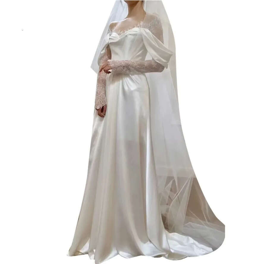 Dress White Newest Off Shoulder Long Sleeve Lace High Slit Or Length Wedding Dresses Romantic Vestido De Novia