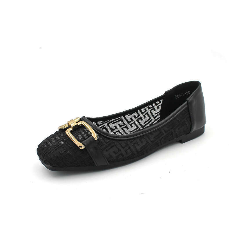 2023 Summer Style Square Head Shallow Mouth Hollow Mesh Breathable Scoop Flat Single For Women, Soft Bottom Comfortable Work Shoes