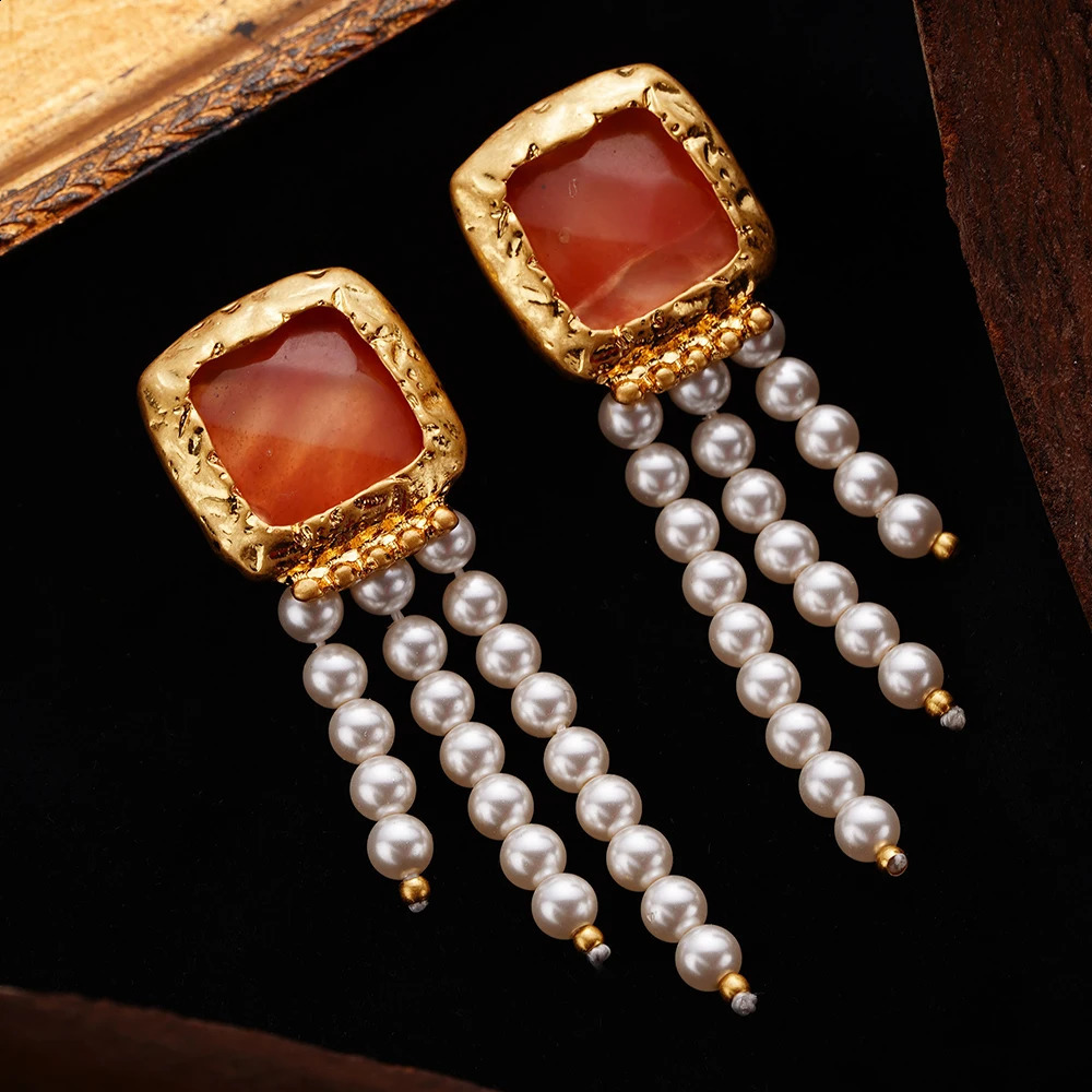 Wealthyboo Trend Metal Enamel lmitation Pearl Tassels Pendant Earrings For Women Elegant Party y2k Accessories 241105