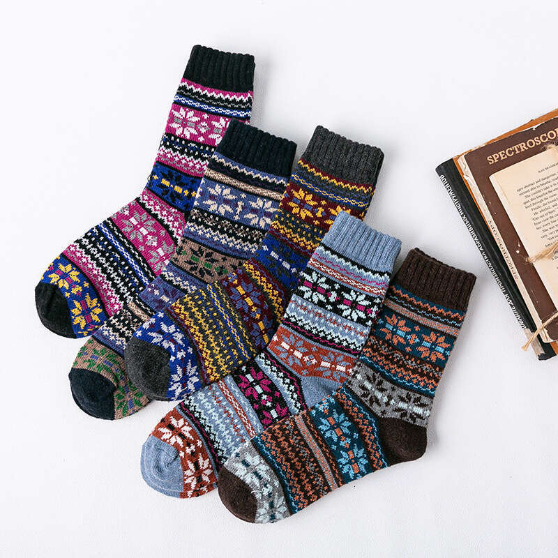 shanshi men socks Winter New Men's Rabbit Wool Thickened Thick Thread Octagonal Flower Ethnic Style Women's Socks