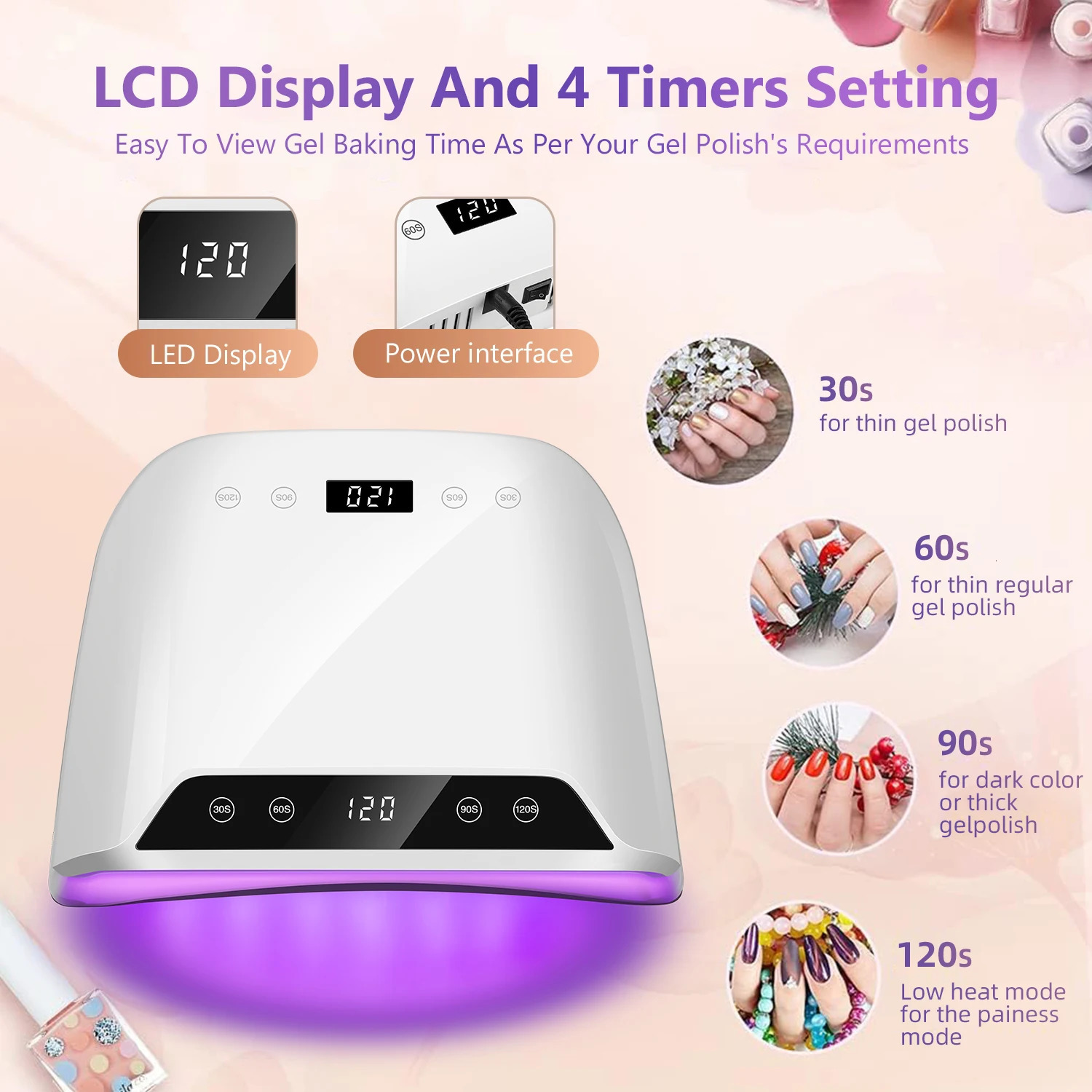 72LEDS Nail Drying Lamp For Nails Gel Polish With 4 Timer Setting HD Display Screen Auto Sensor Professional Nail Drying Machine 241104