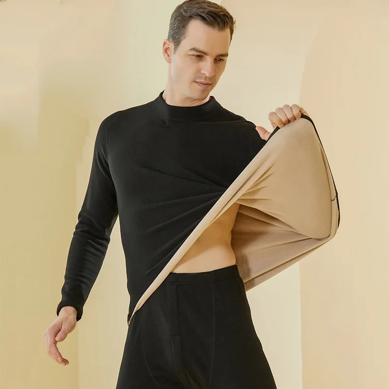 Winter Thermal Underwear Men Mock-neck First Layer 2 Pieces Under Panties and Undershirts Keep Warm Clothing Elastic 241105