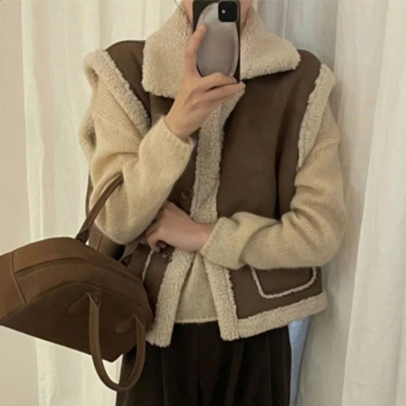 Womens autumn and winter cashmere vest Korean fashion loose sleeveless jacket top thick prefabricated style casual vest jacket 241105