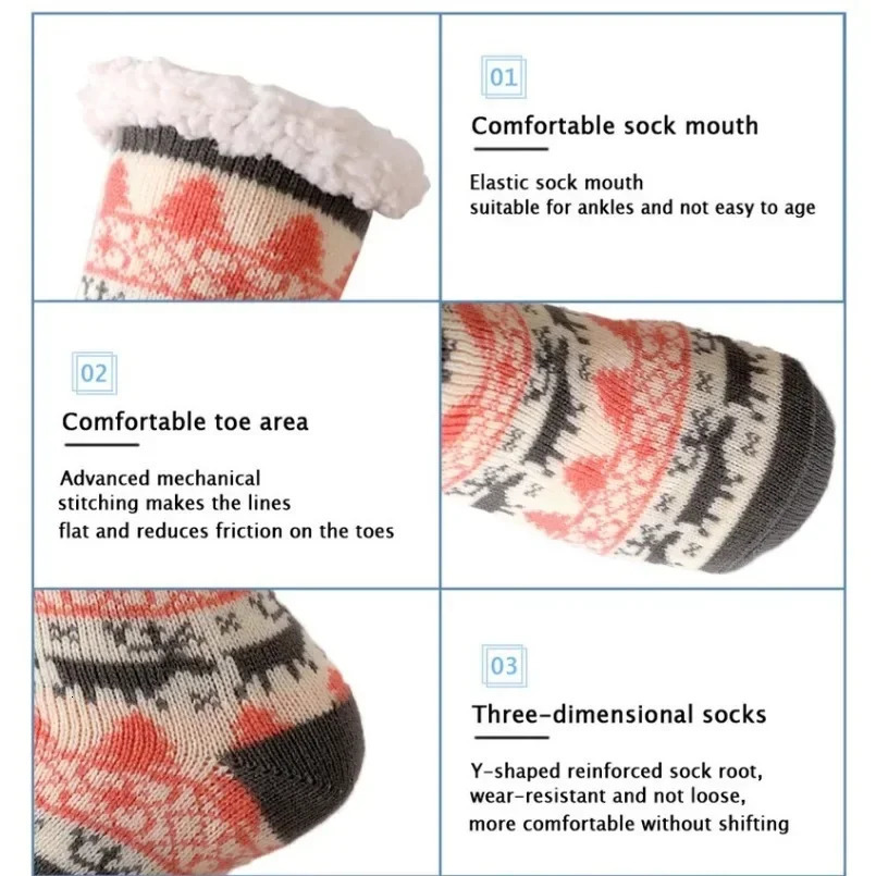 Winter Warm Socks for Women Plush Soft Women Gripless Floor Sliding Short Socks Fluffy Deer Bear Christmas Gift 241104