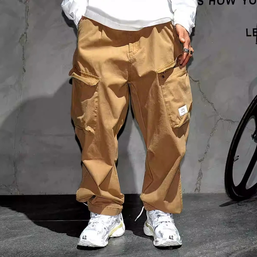 High quality Japanese street clothing luggage mens cargo pants plus size hip-hop harem pants Harajuku casual straight leg Trousers 241105